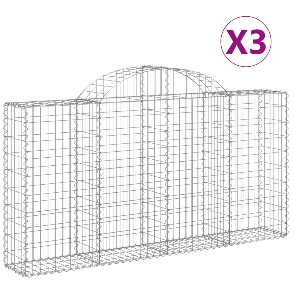 vidaXL Arched Gabion Baskets 3 pcs 78.7"x11.8"x39.4"/47.2" Galvanized Iron