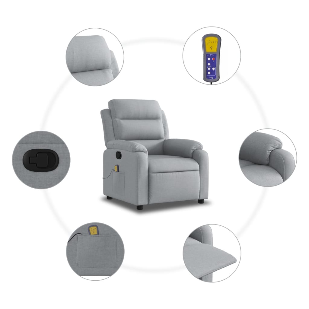 vidaXL Massage Recliner Chair Light Gray Fabric