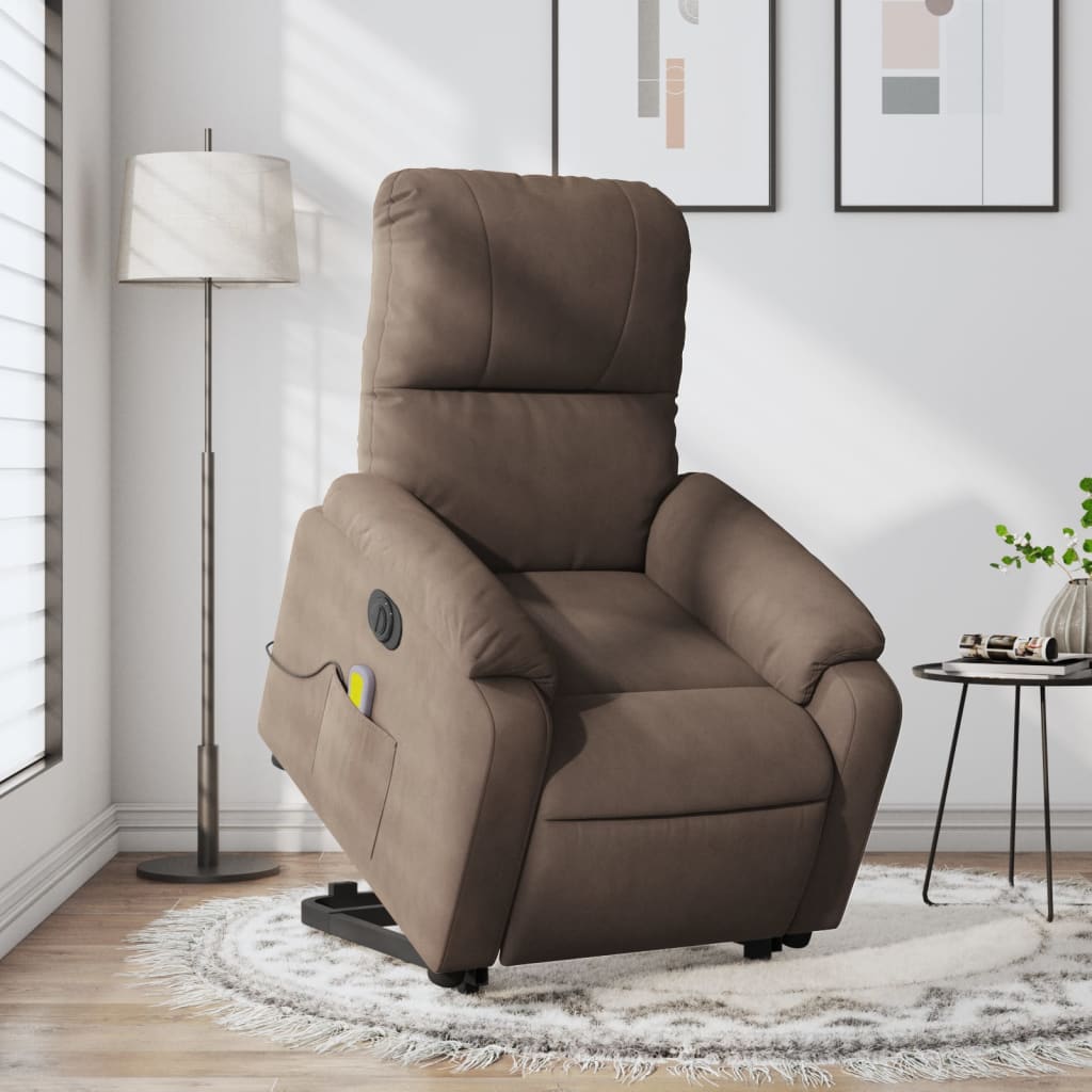 vidaXL Electric Stand up Massage Recliner Chair Brown Microfiber Fabric