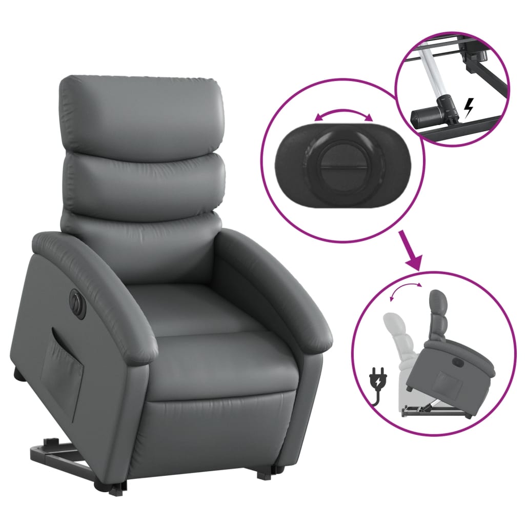 vidaXL Electric Stand up Recliner Chair Gray Faux Leather