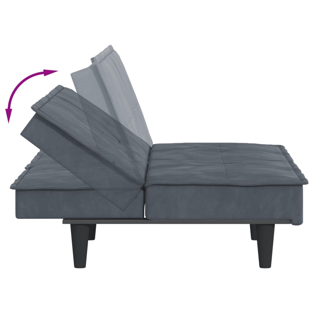 vidaXL Sofa Bed with Cup Holders Dark Gray Velvet