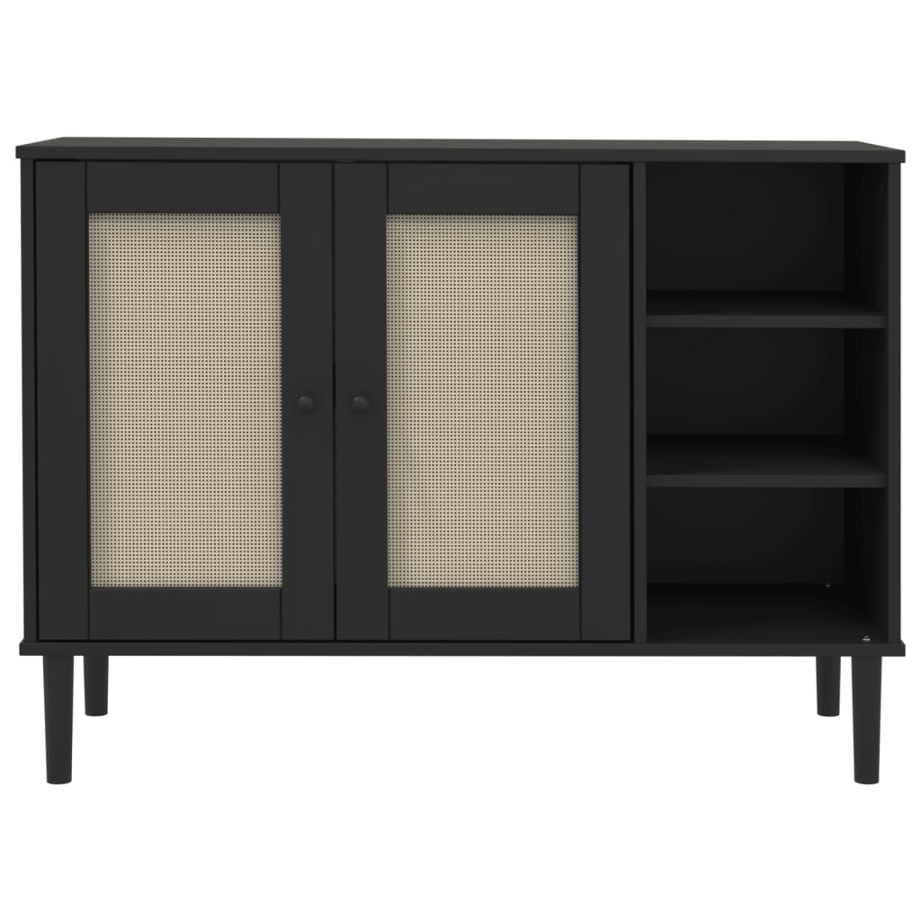 vidaXL Sideboard SENJA Rattan Look Black 44.1"x15.7"x31.5" Solid Wood Pine