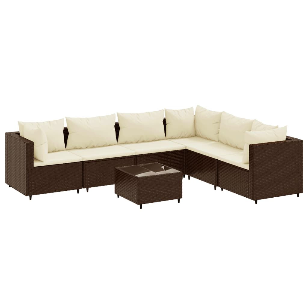 vidaXL 7 Piece Patio Lounge Set with Cushions Brown Poly Rattan