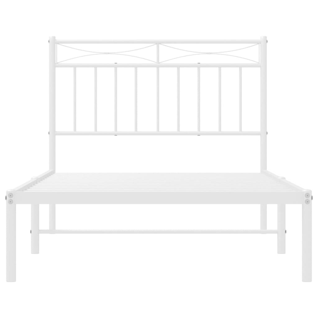 vidaXL Metal Bed Frame without Mattress with Headboard White 39.4"x74.8"