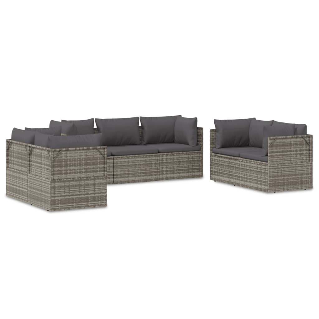 vidaXL 7 Piece Patio Lounge Set with Cushions Gray Poly Rattan