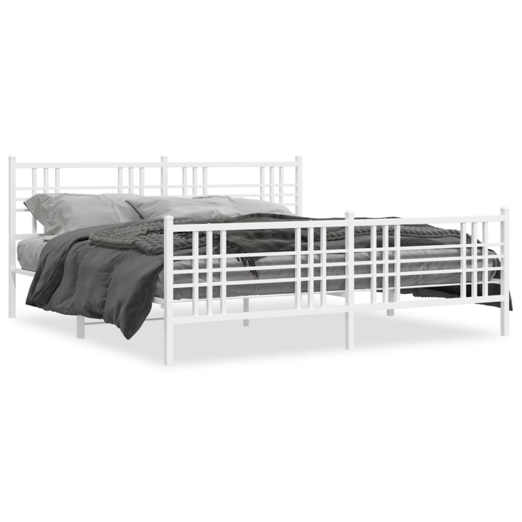 vidaXL Metal Bed Frame without Mattress with Footboard White 76"x79.9"