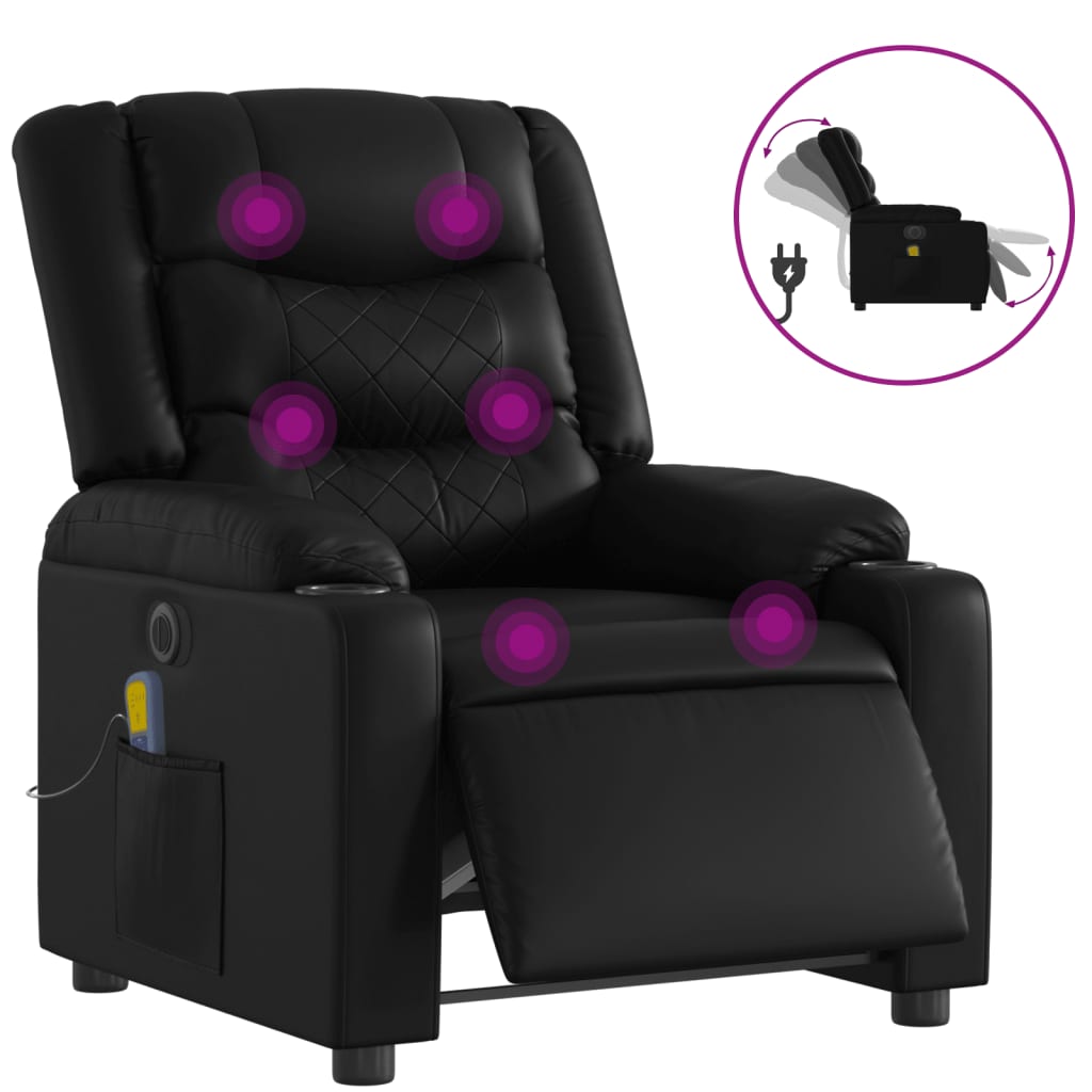 vidaXL Electric Massage Recliner Chair Black Faux Leather