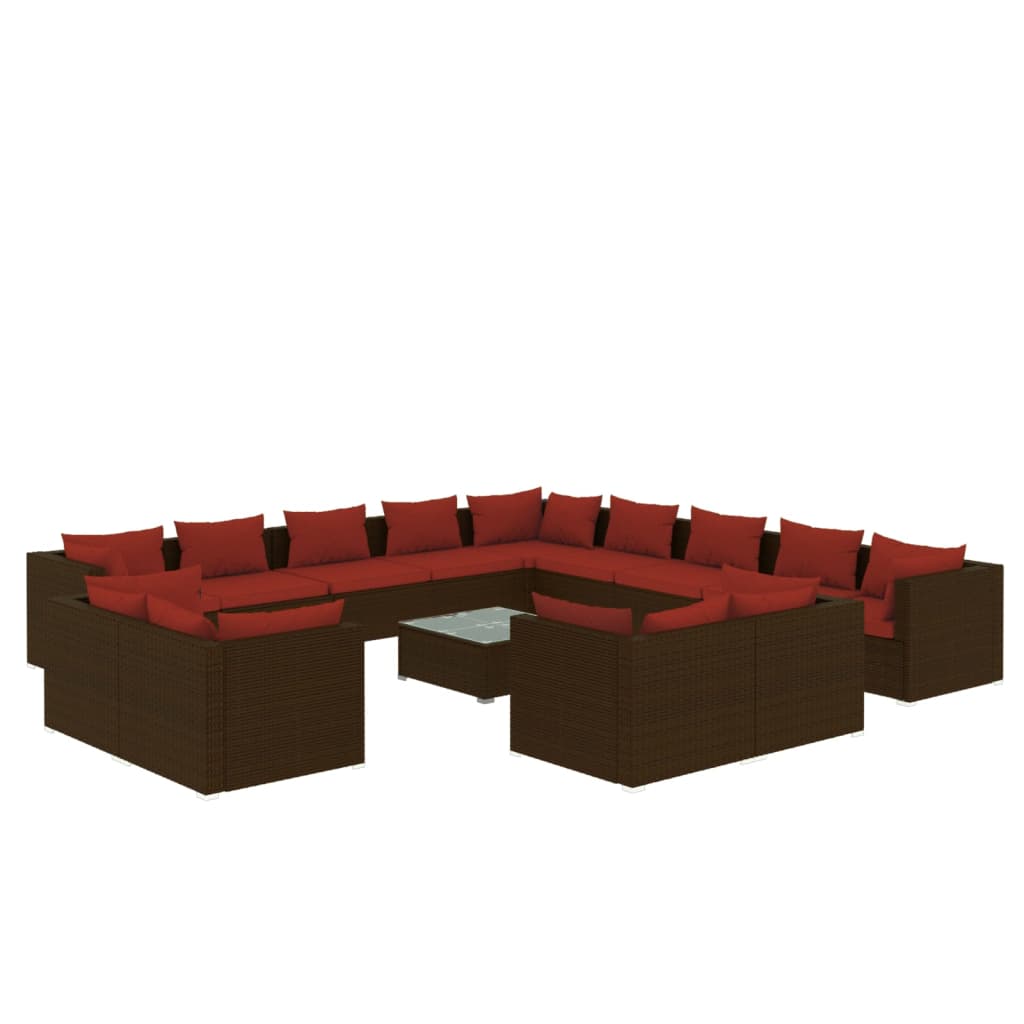 vidaXL 14 Piece Patio Lounge Set with Cushions Brown Poly Rattan