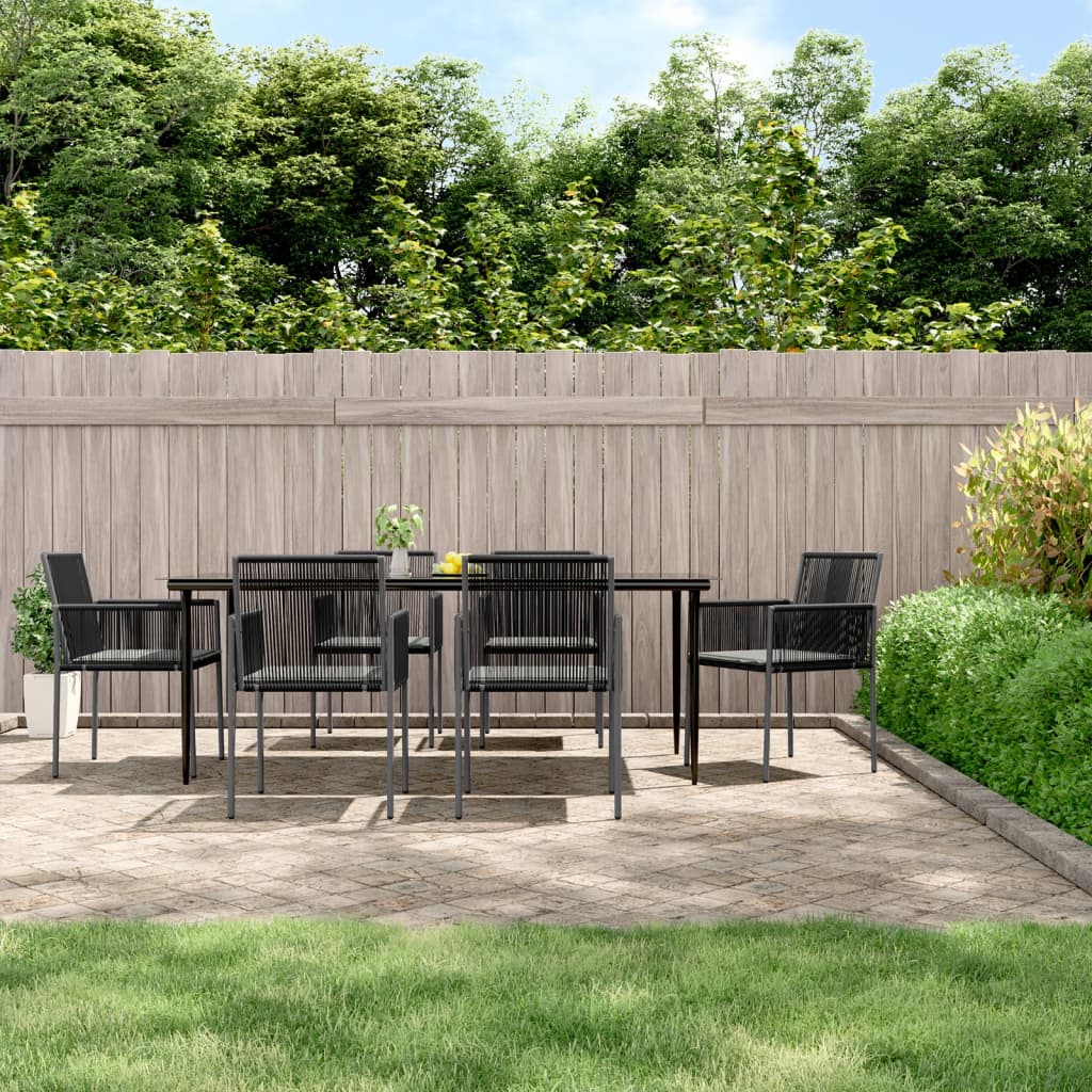 vidaXL 7 Piece Patio Dining Set with Cushions Black Poly Rattan and Steel