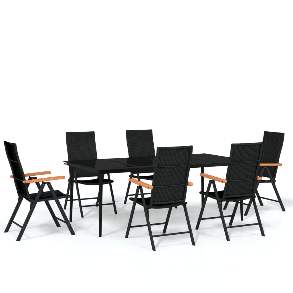 vidaXL 7 Piece Patio Dining Set Black