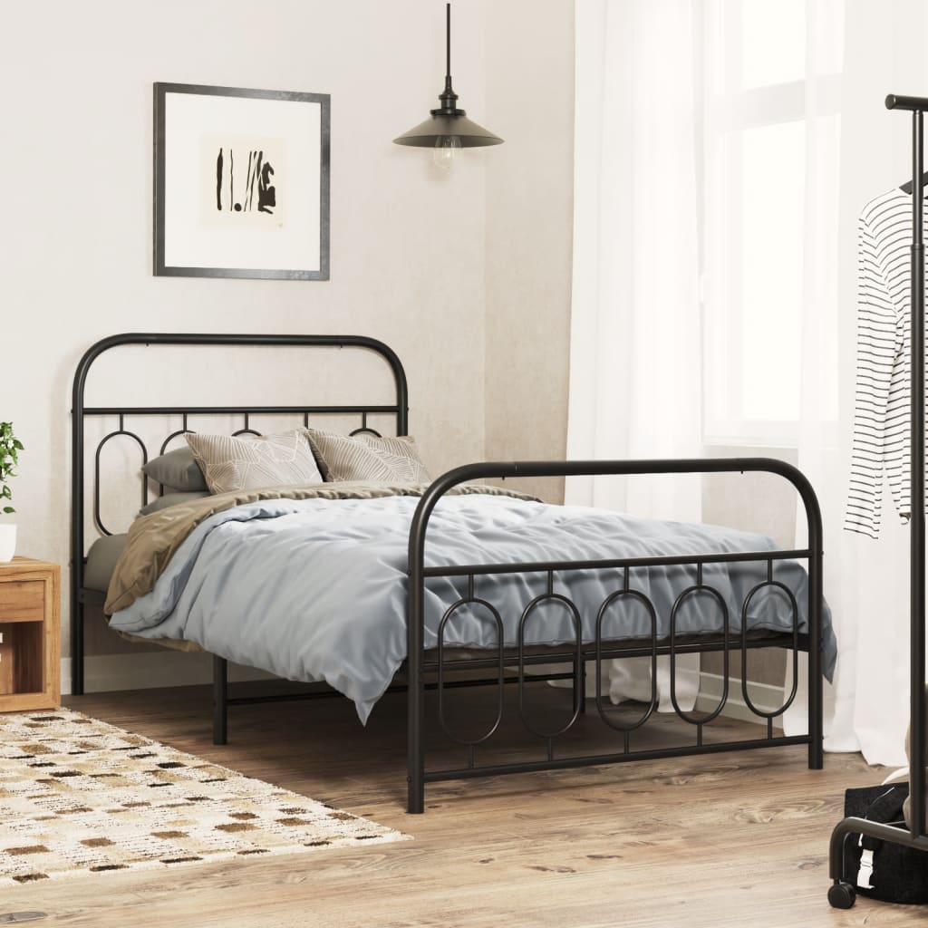 vidaXL Metal Bed Frame without Mattress with Footboard Black 39.4"x78.7"