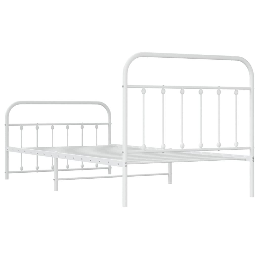 vidaXL Metal Bed Frame without Mattress with Footboard White 39.4"x78.7"