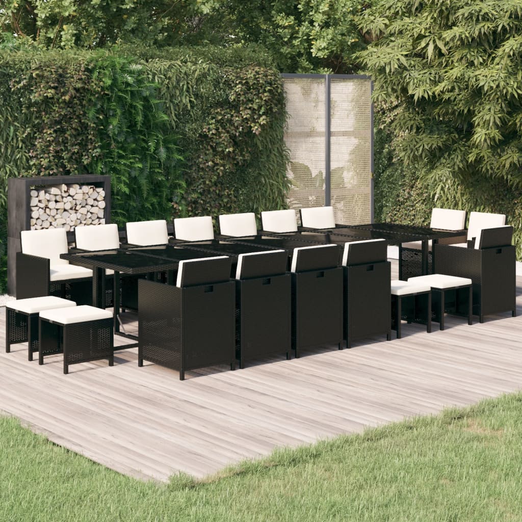 vidaXL 19 Piece Patio Dining Set with Cushions Poly Rattan Black