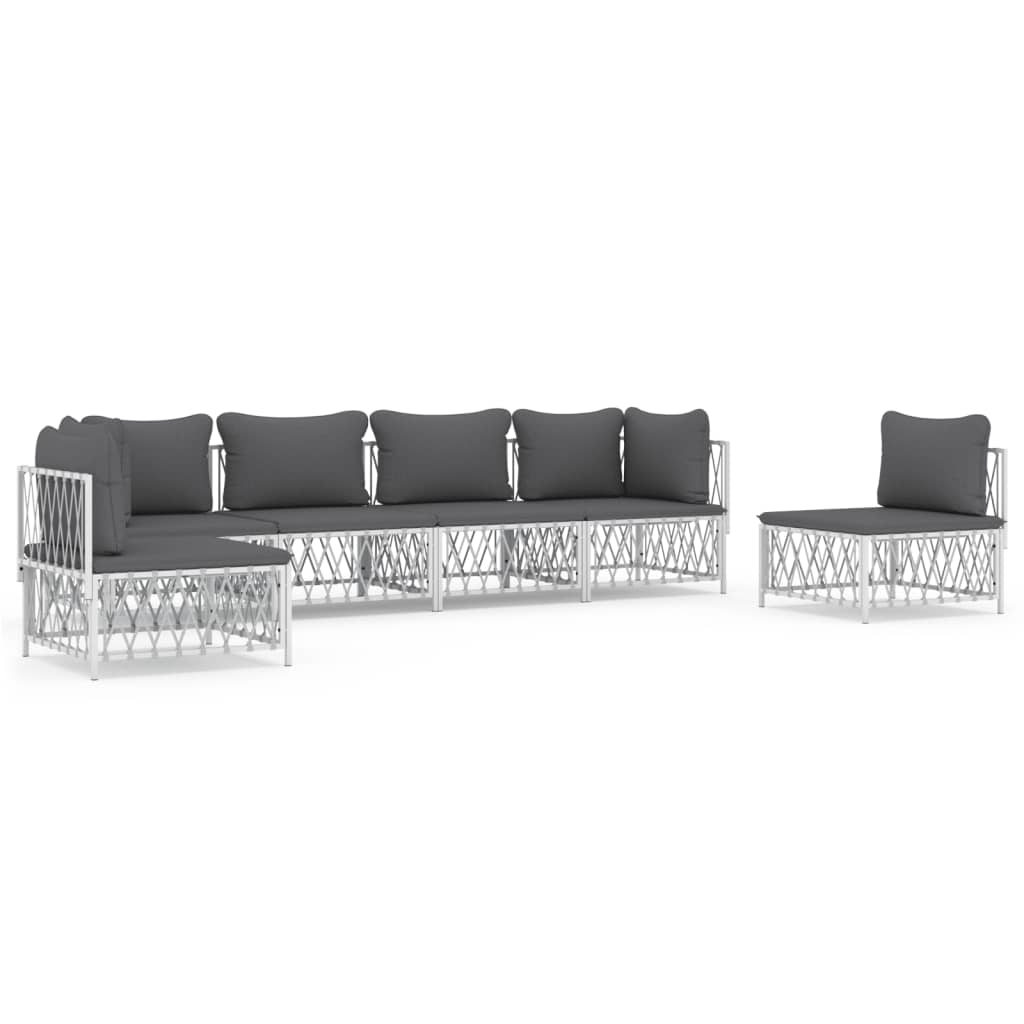 vidaXL 6 Piece Patio Lounge Set with Cushions White Steel