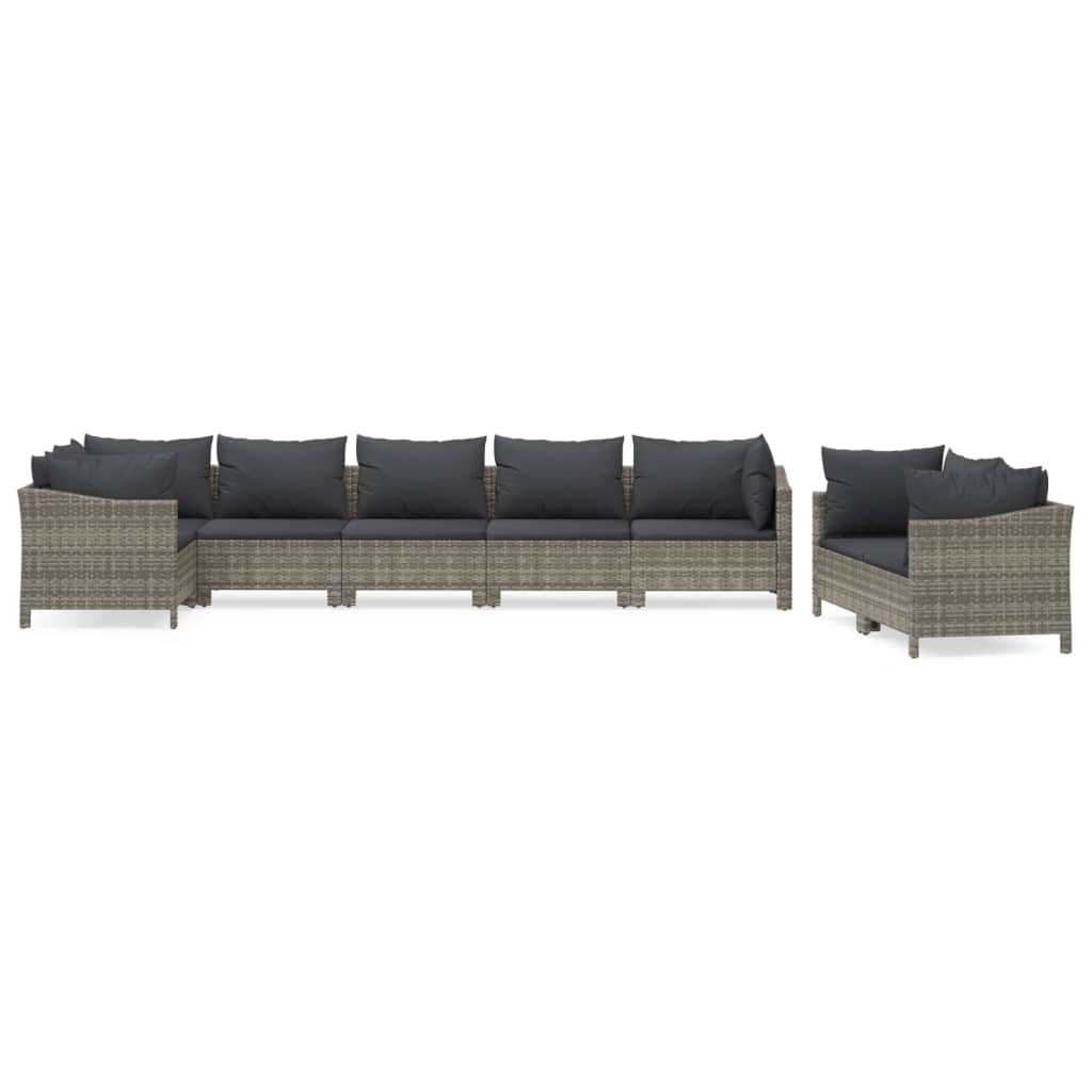 vidaXL 8 Piece Patio Lounge Set with Cushions Gray Poly Rattan