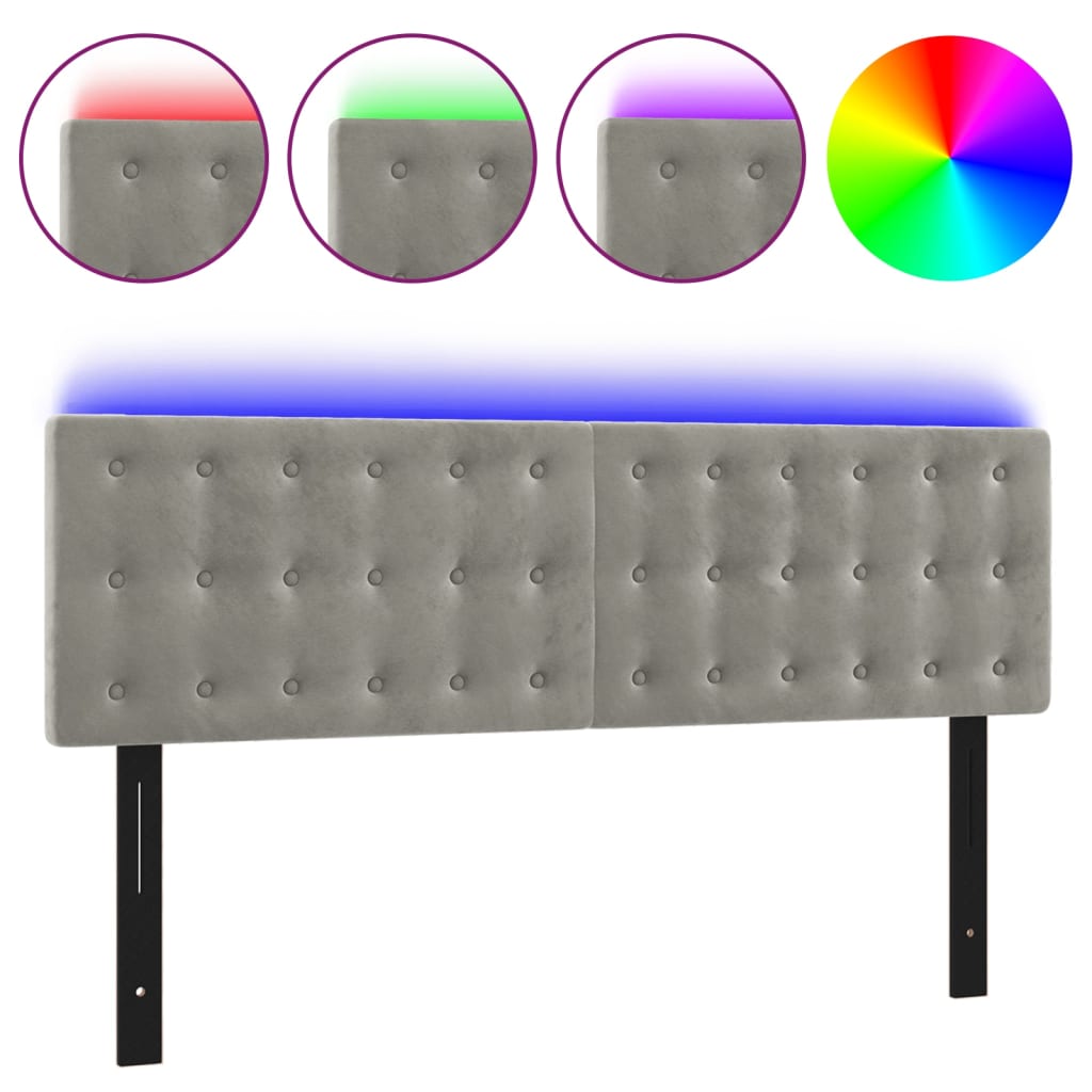 vidaXL LED Headboard Light Gray 56.7"x2"x30.7"/34.6" Velvet