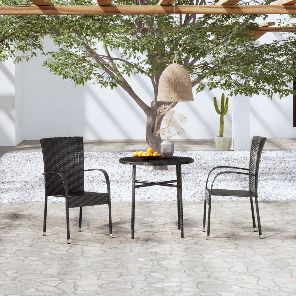 vidaXL 3 Piece Patio Dining Set Poly Rattan Black