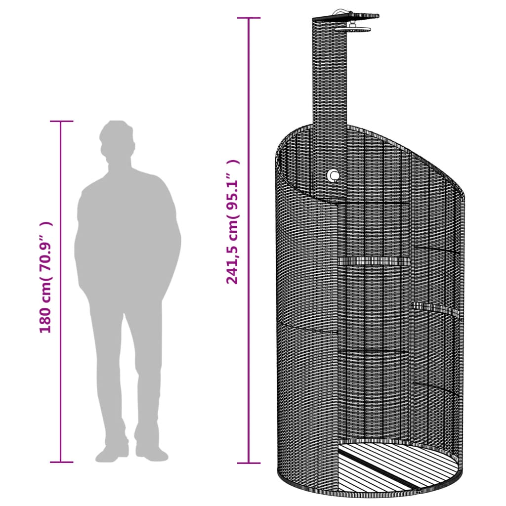 vidaXL Outdoor Shower Gray 39.4"x39.4"x95.1" Poly Rattan and Acacia Wood