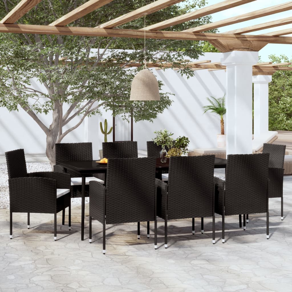 vidaXL 9 Piece Patio Dining Set Black