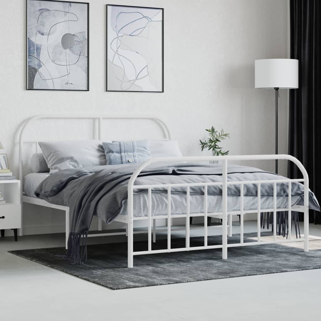 vidaXL Metal Bed Frame with Headboard and Footboard White 59.8"x78.7"