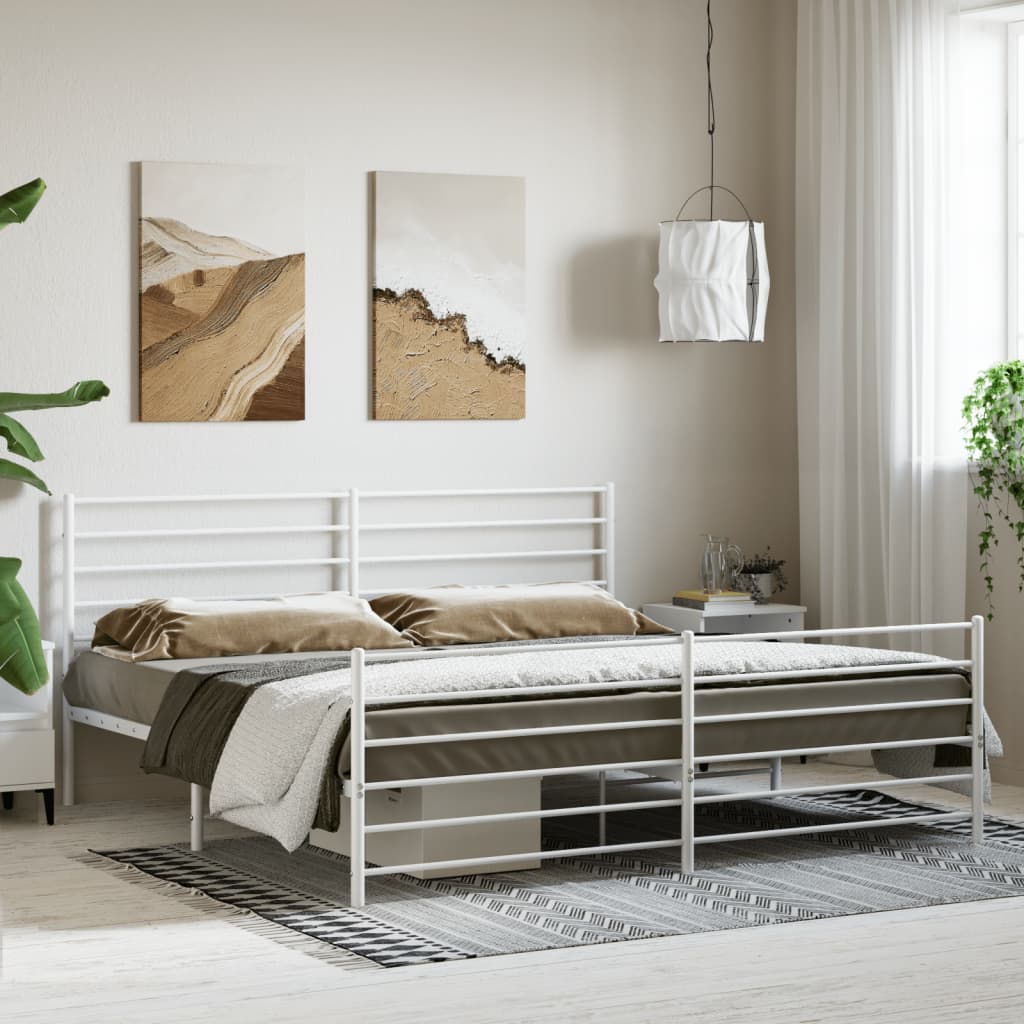 vidaXL Metal Bed Frame without Mattress with Footboard White 72"x83.9"