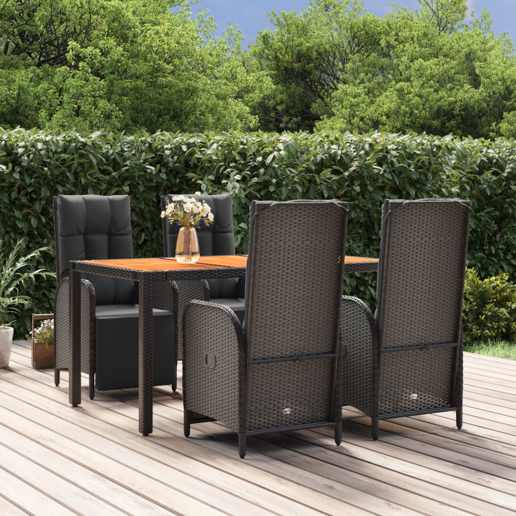 vidaXL 5 Piece Patio Dining Set with Cushions Black Poly Rattan