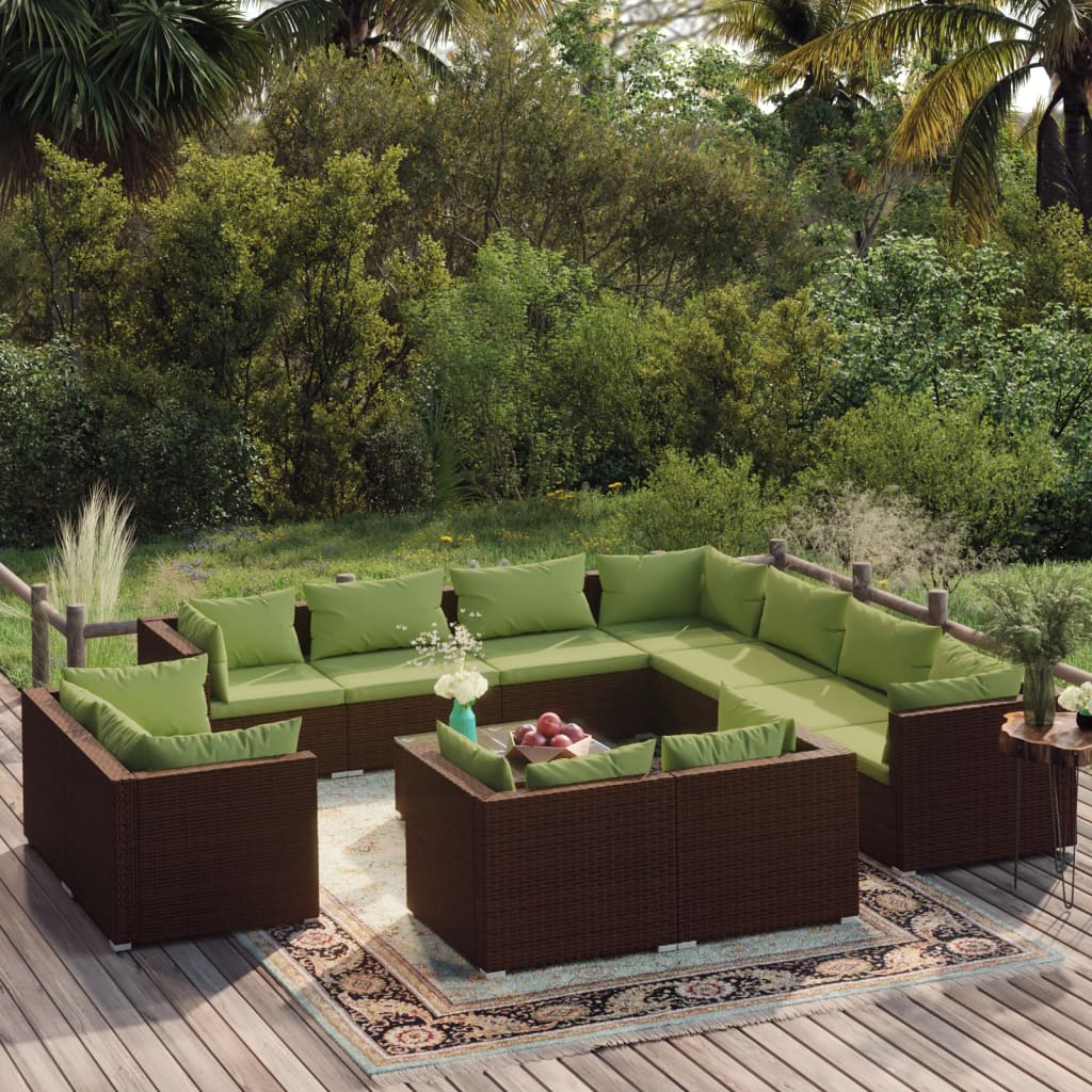 vidaXL 12 Piece Patio Lounge Set with Cushions Brown Poly Rattan