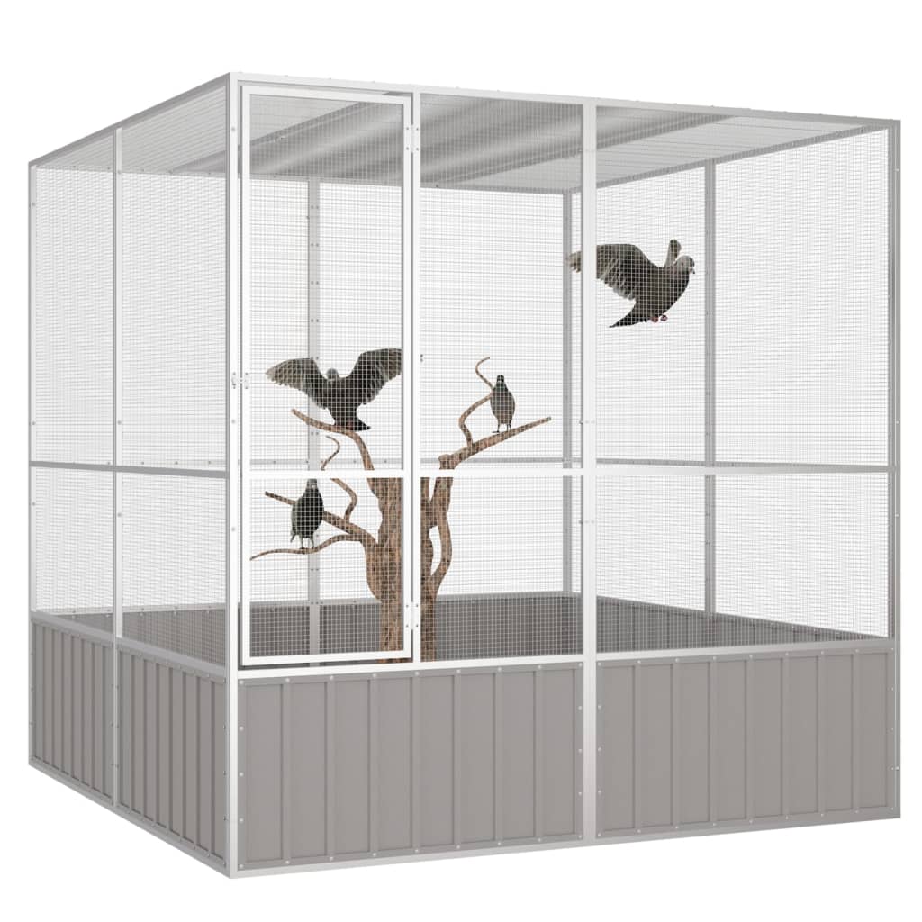 vidaXL Bird Cage Gray 84.1"x85.6"x83.3" Galvanized Steel