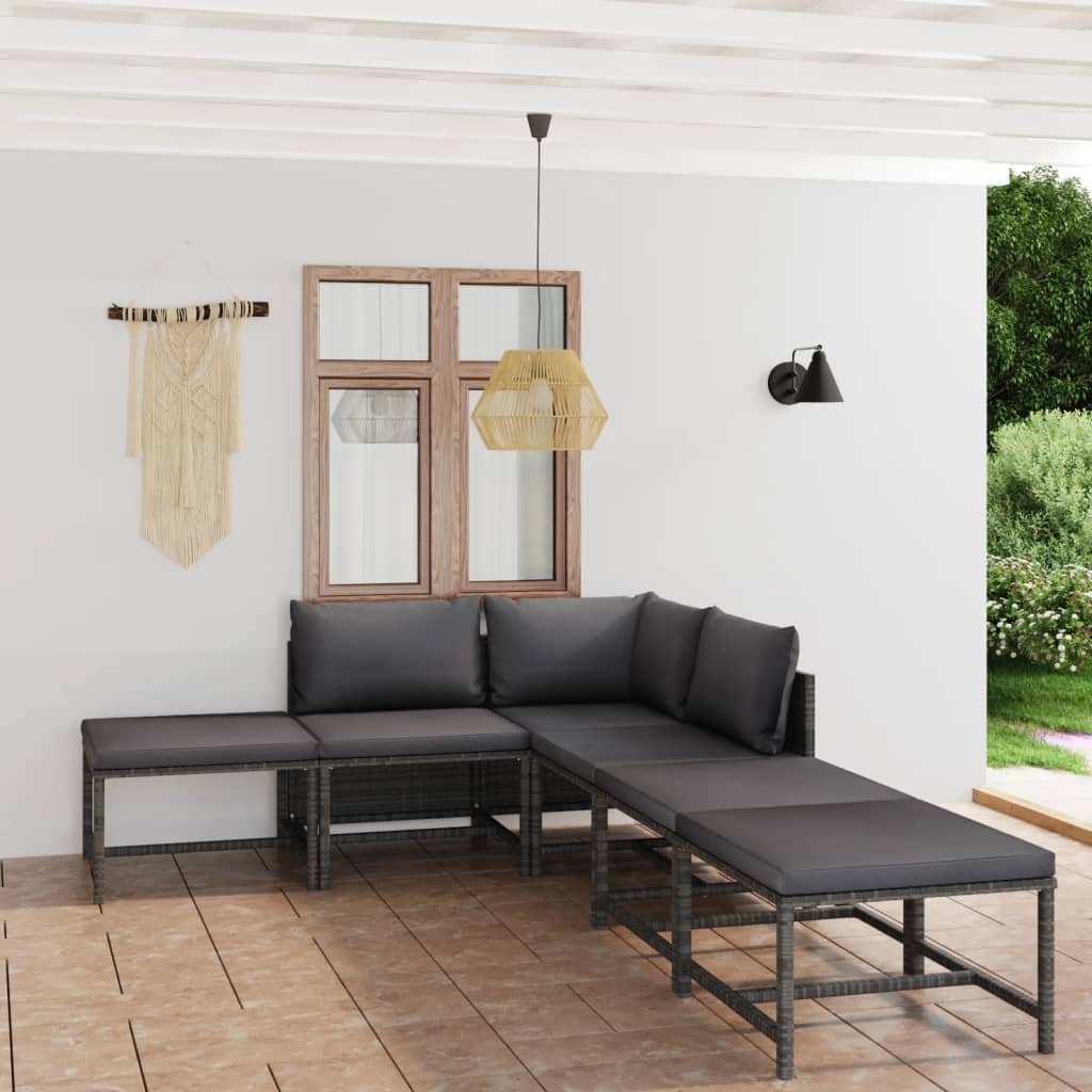 vidaXL 6 Piece Patio Lounge Set with Cushions Poly Rattan Gray