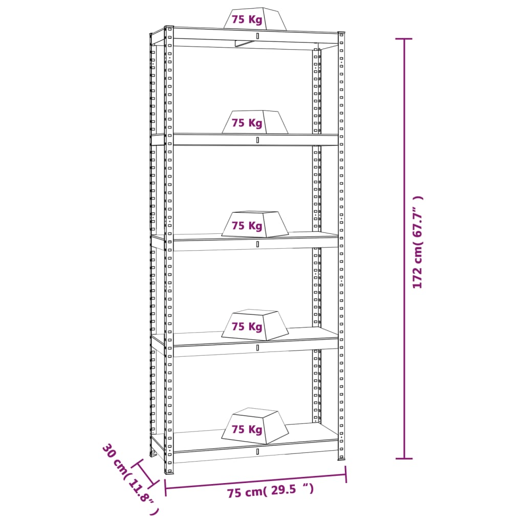 vidaXL 5-Layer Storage Shelf Anthracite Steel&Engineered Wood