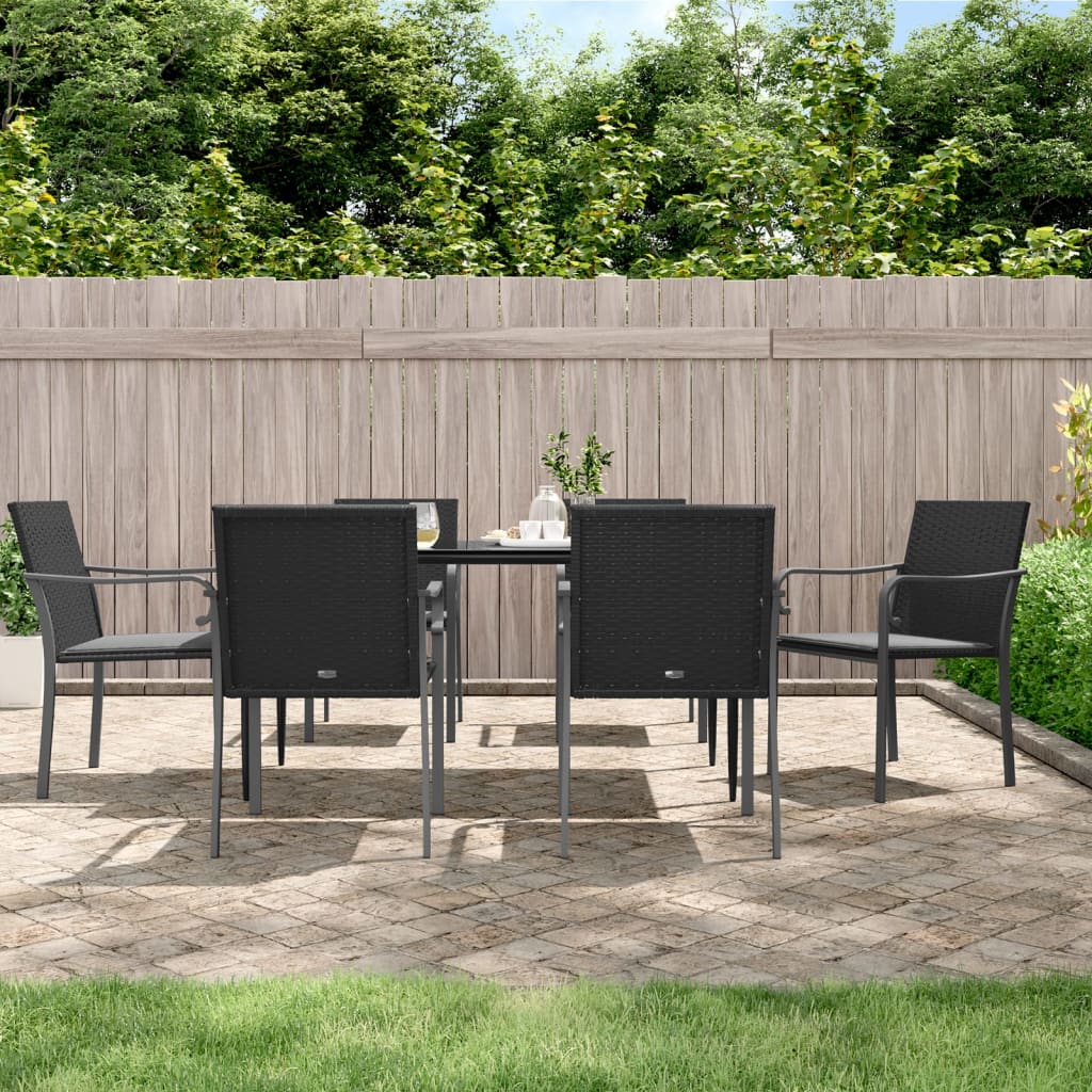 vidaXL 7 Piece Patio Dining Set with Cushions Poly Rattan and Steel