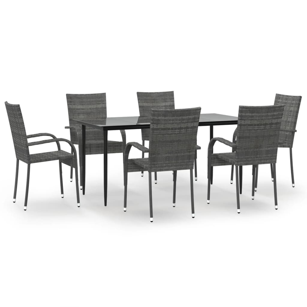 vidaXL 7 Piece Patio Dining Set Gray Poly Rattan