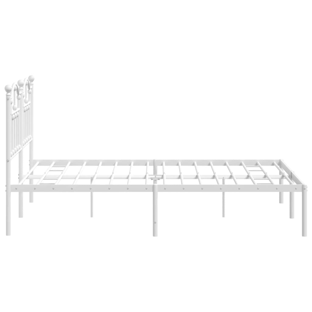 vidaXL Metal Bed Frame without Mattress with Headboard White 53.1"x74.8"