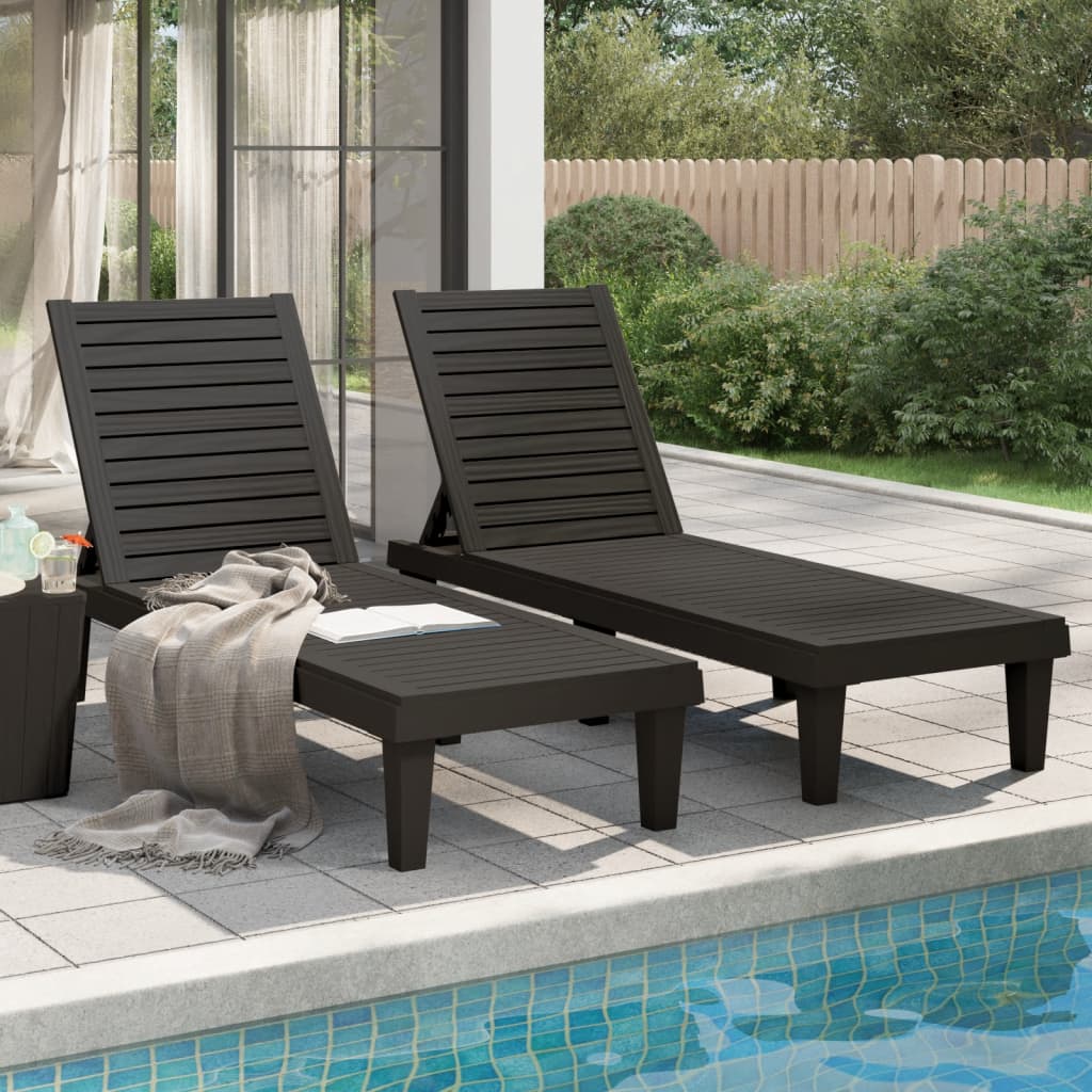 vidaXL Sun Loungers 2 pcs Black 61"x22.8"x32.7" Polypropylene