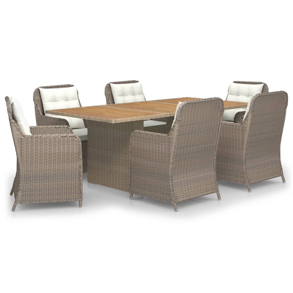 vidaXL 7 Piece Patio Dining Set Poly Rattan Brown