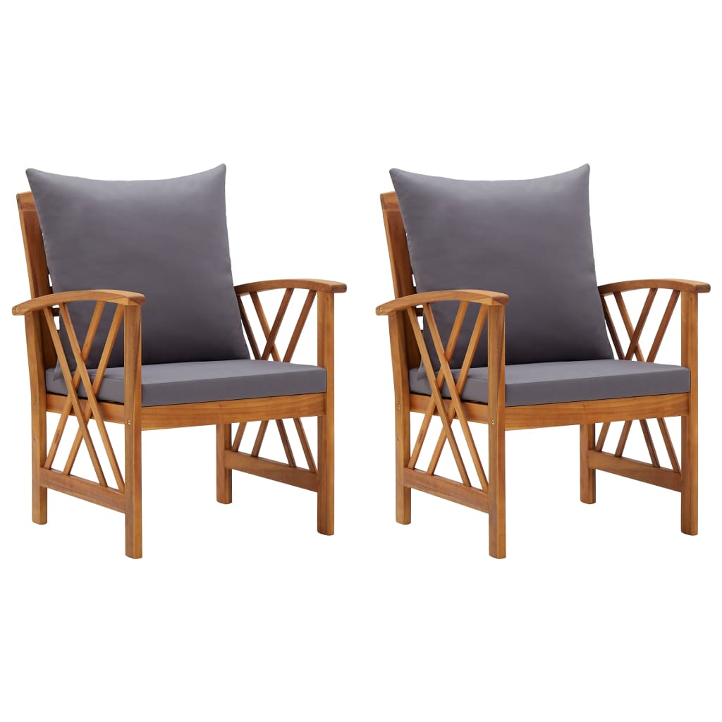 vidaXL Patio Chairs with Cushions 2 pcs Solid Acacia Wood