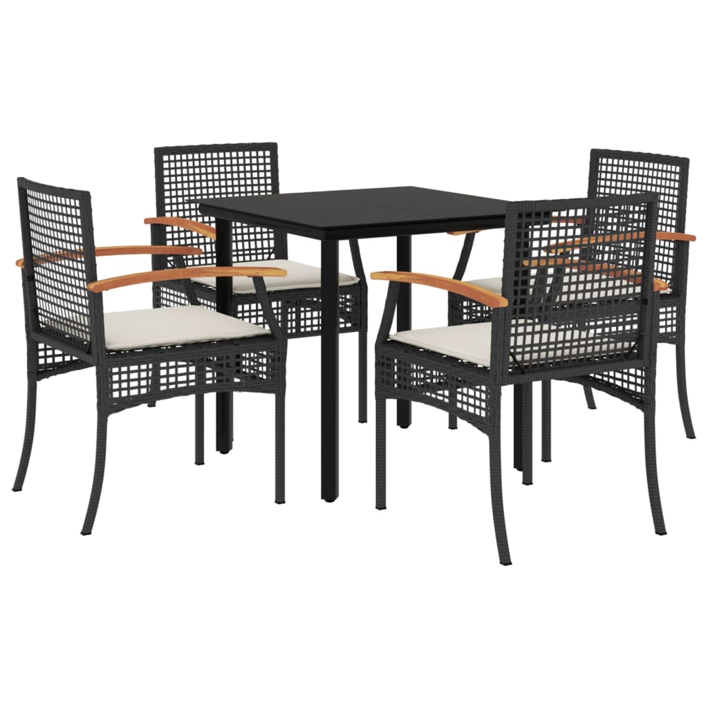 vidaXL 5 Piece Patio Dining Set with Cushions Black Poly Rattan