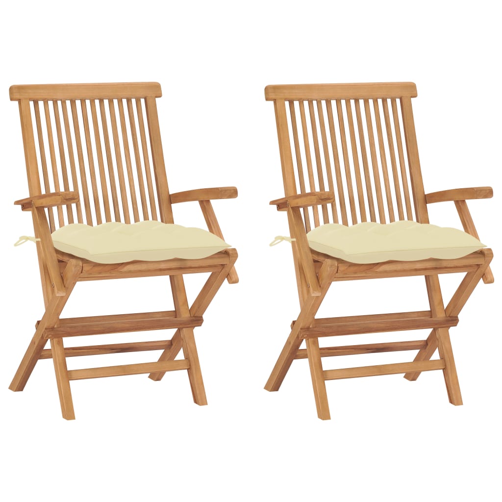 vidaXL Patio Chairs with Cream White Cushions 2 pcs Solid Teak Wood