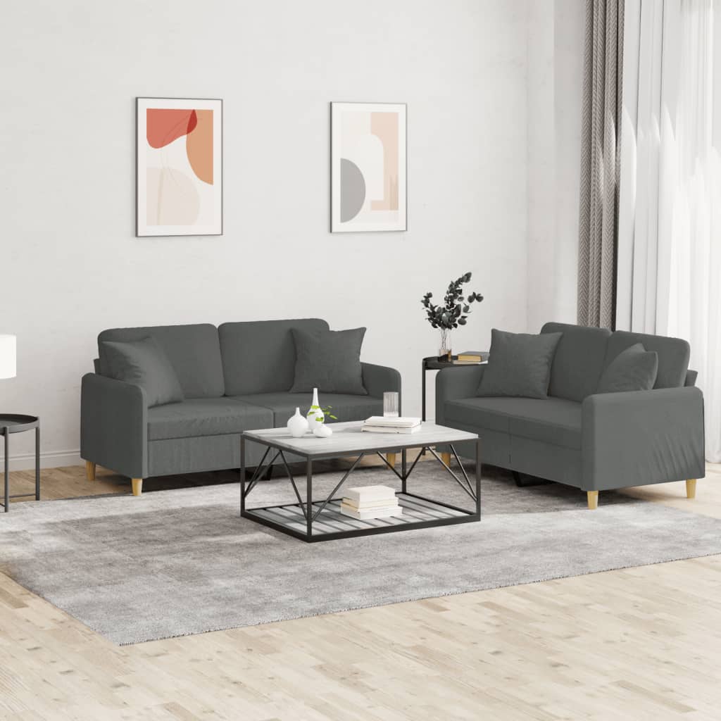 vidaXL 2 Piece Sofa Set with Pillows Dark Gray Fabric