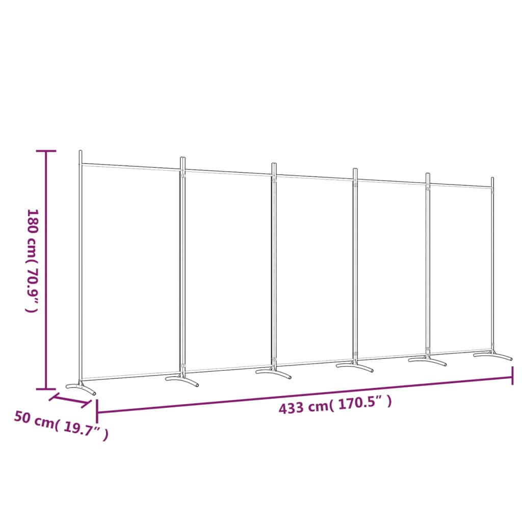 vidaXL 5-Panel Room Divider White 170.5"x70.9" Fabric