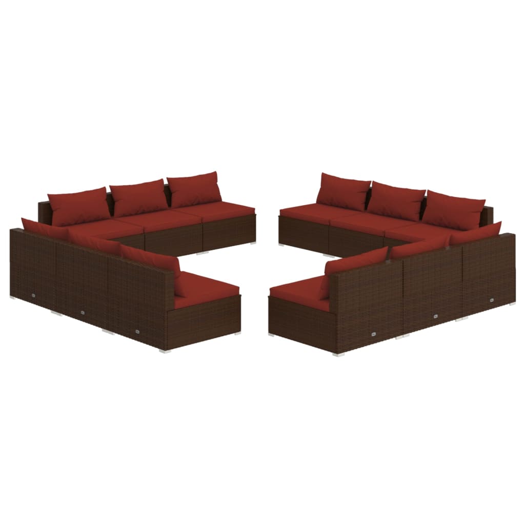 vidaXL 12 Piece Patio Lounge Set with Cushions Poly Rattan Brown