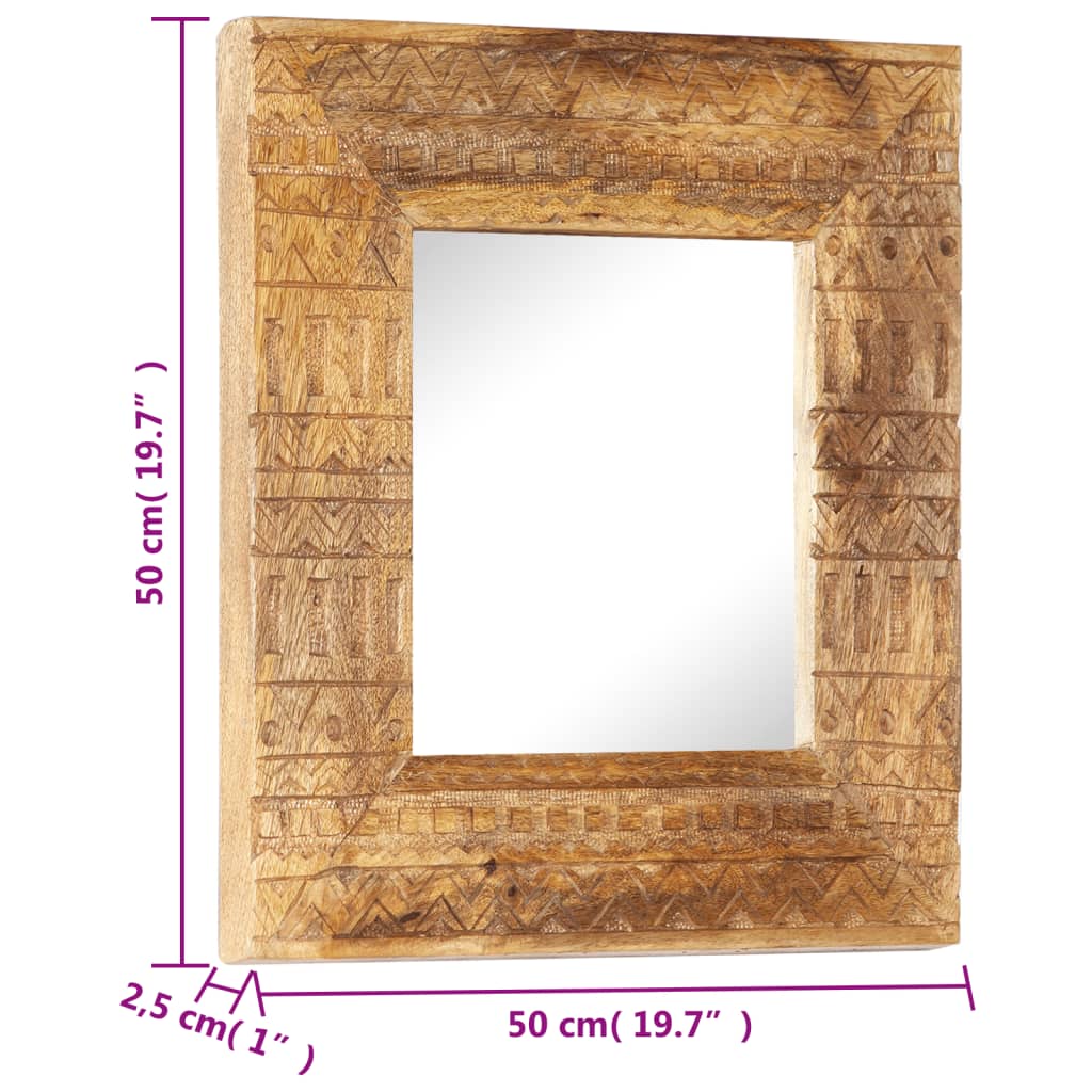 vidaXL Hand-Carved Mirror 19.7"x19.7"x1" Solid Mango Wood