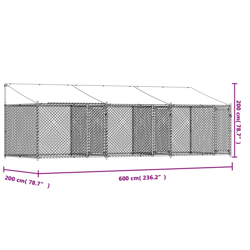 vidaXL Dog Cage with Roof and Doors Gray 19.7'x6.6'x6.6' Galvanized Steel