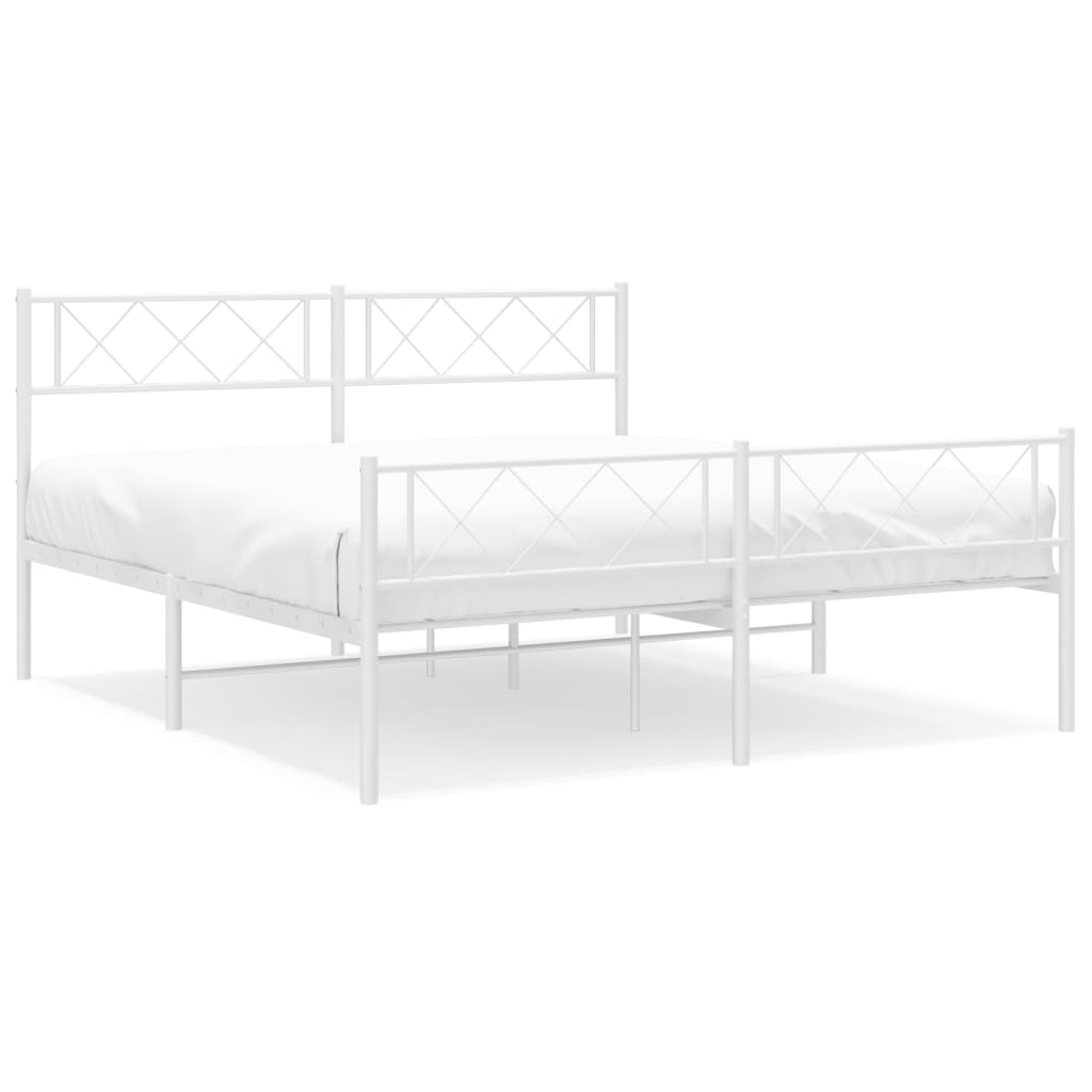 vidaXL Metal Bed Frame without Mattress with Footboard White 59.1"x78.7"