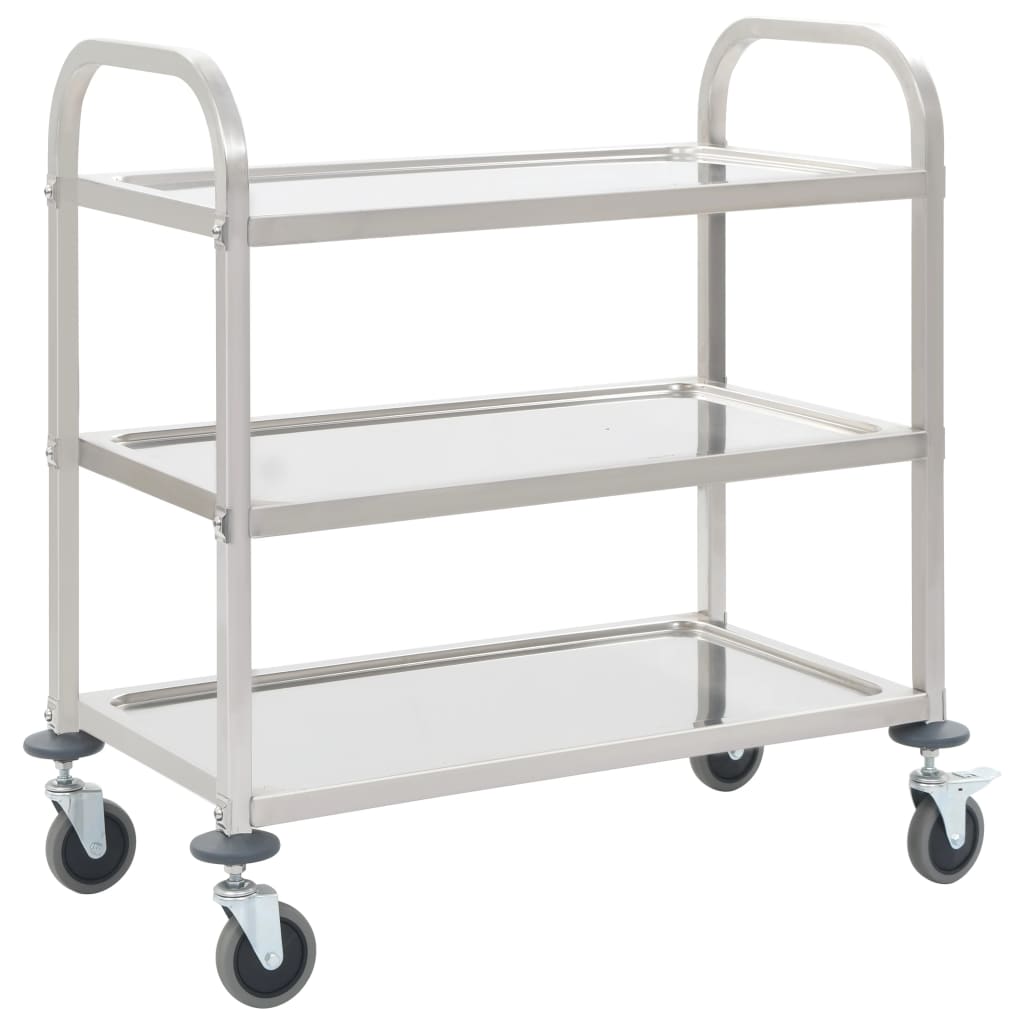 vidaXL 3-Tier Kitchen Trolley 38"x21.7"x35.4" Stainless Steel