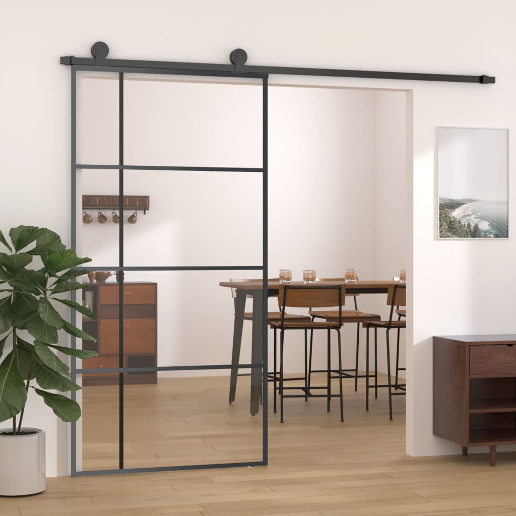 vidaXL Sliding Door ESG Glass and Aluminum 40.4"x80.7" Black