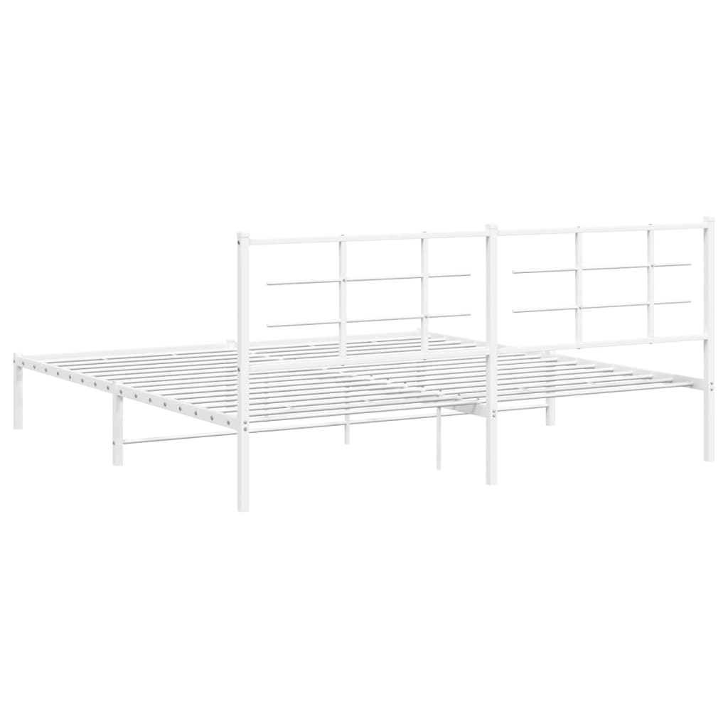 vidaXL Metal Bed Frame without Mattress with Headboard White 76"x79.9"