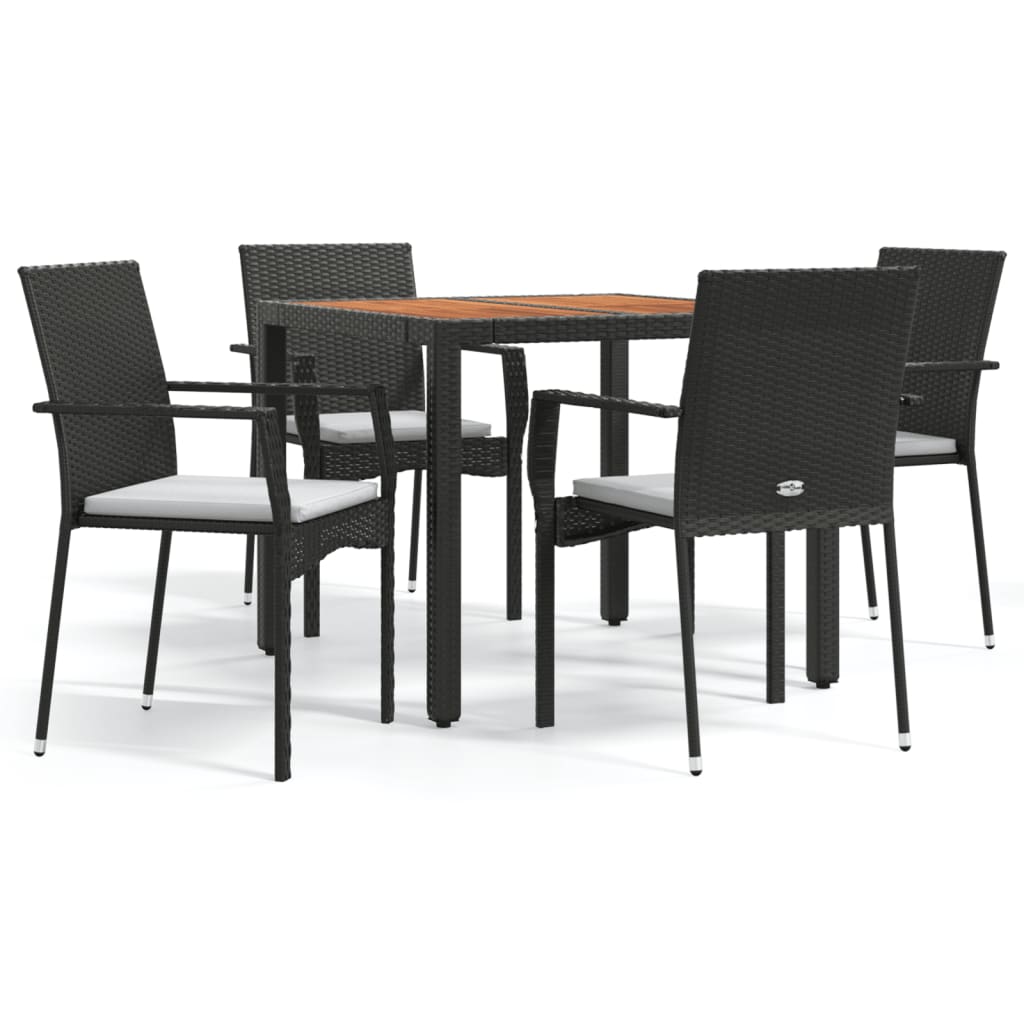 vidaXL 5 Piece Patio Dining Set with Cushions Black Poly Rattan