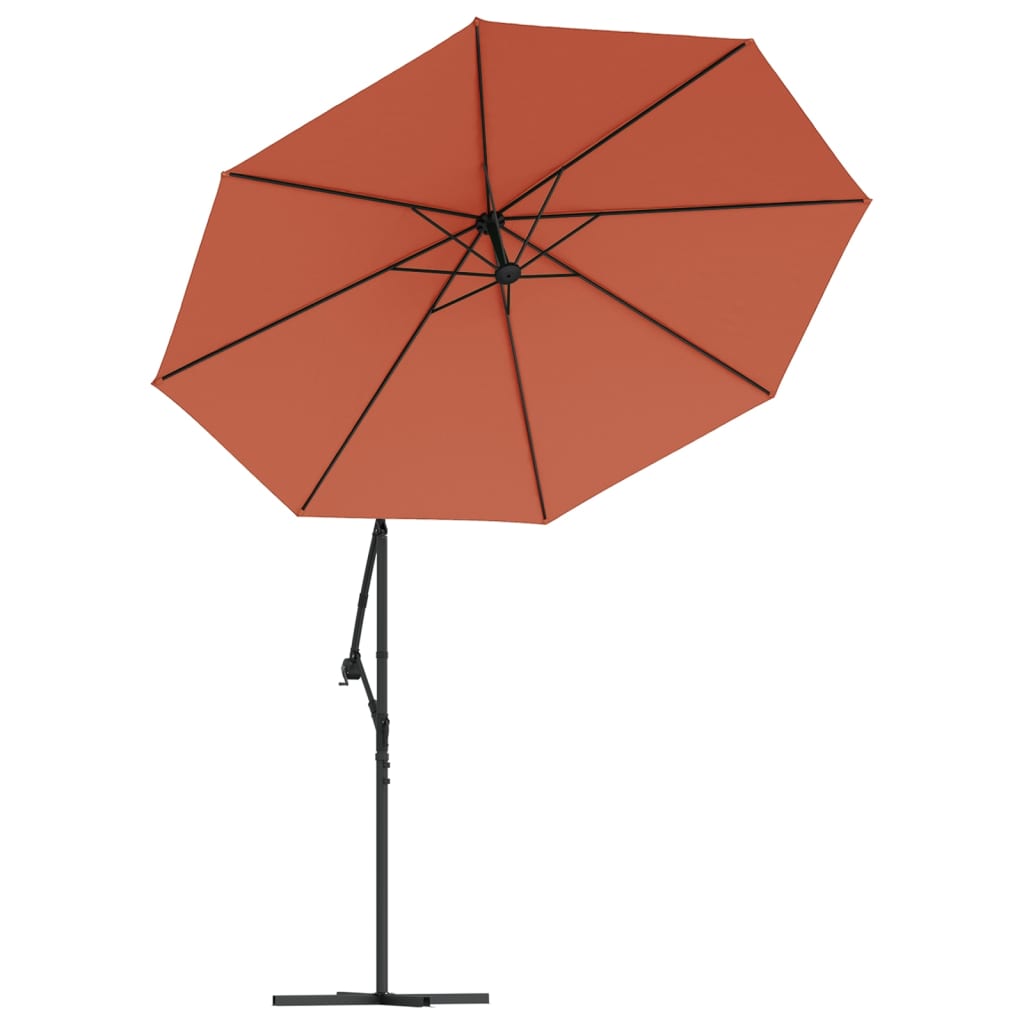 vidaXL Cantilever Umbrella with LED Lights and Steel Pole Terracotta