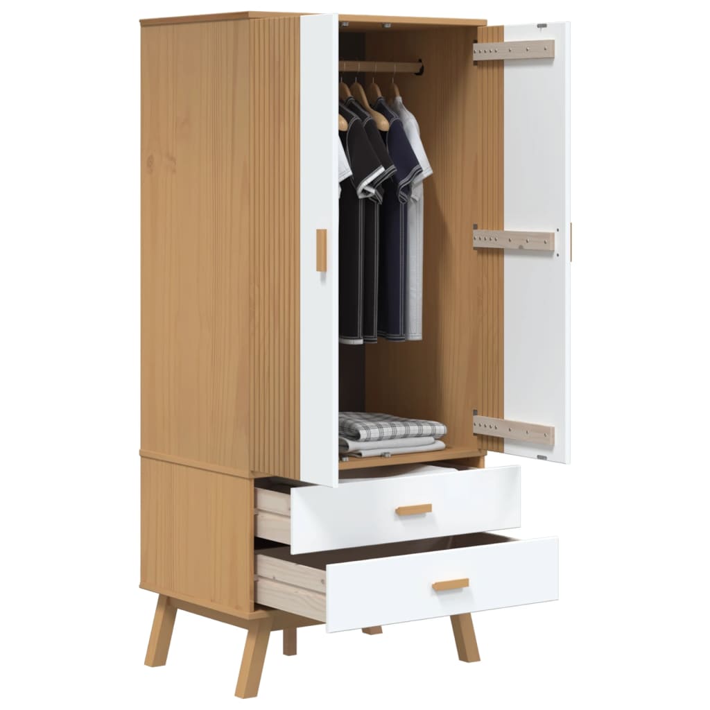 vidaXL Wardrobe OLDEN White and Brown 30.1"x20.9"x67.7" Solid Wood Pine